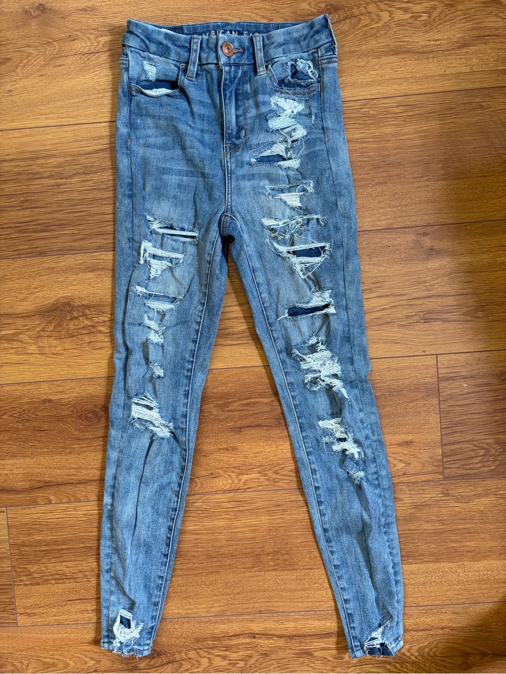American Eagle Outfitters Distressed Skinny Jeans - Blue 0